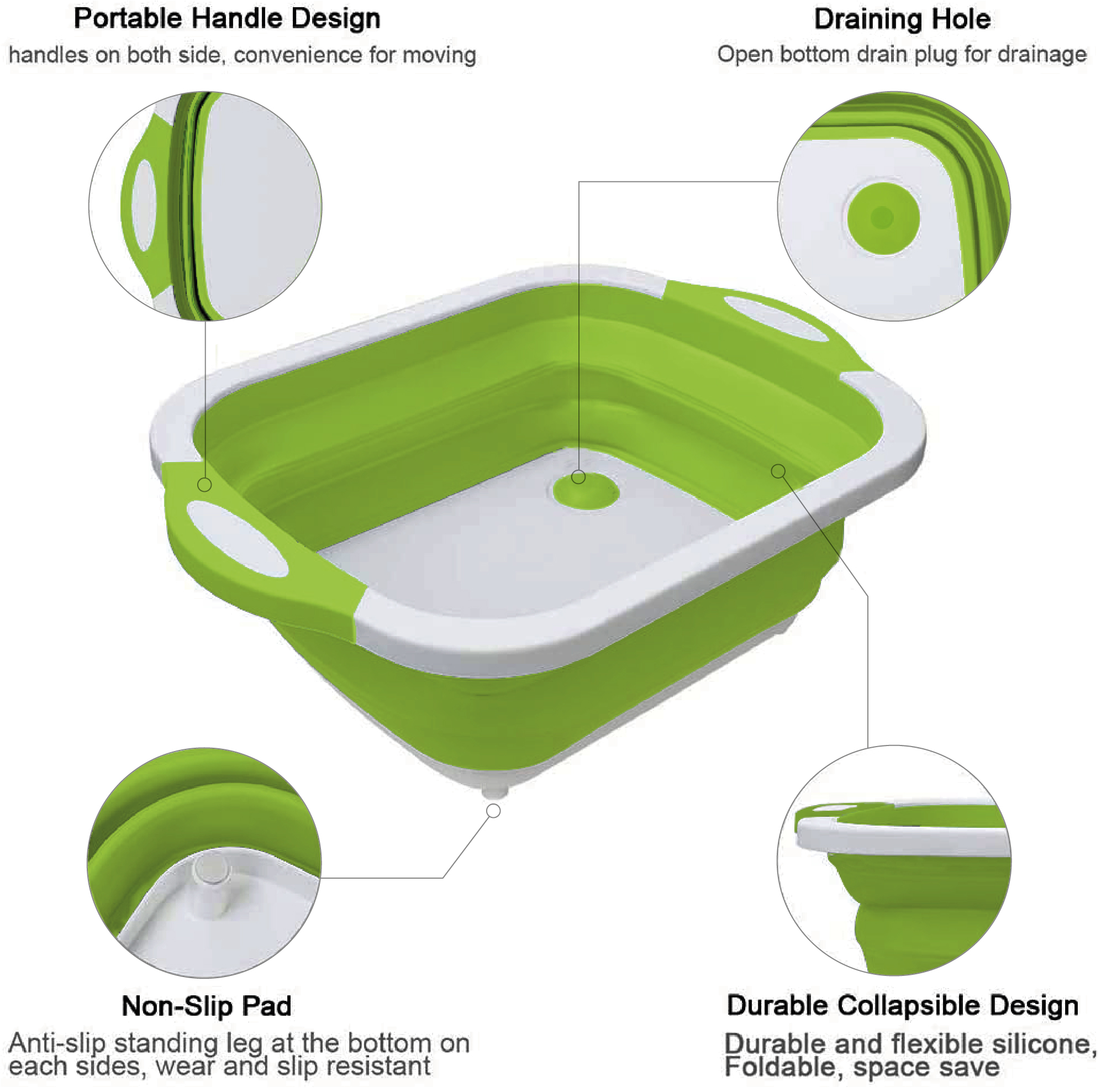 LIGHTSMAX 3-1 Multi Function Collapsible Cutting Board Drain Basket for Fruits Vegetable Meat Food Preparation - White